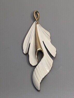 Michele Lynn Gold Tone White Enamel Y2K Era Abstract Pendant Large Boho Nature